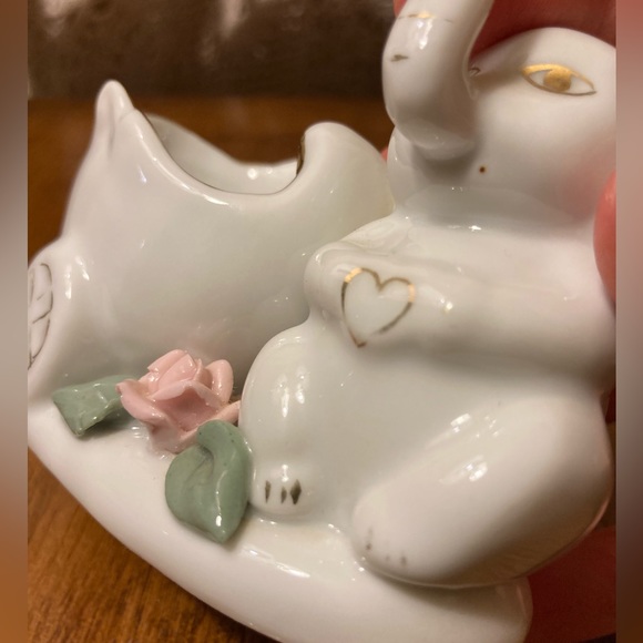 Elephant and Cart Trinket Dish Figure - Floral Detail, Gold Accents - Picture 10 of 14